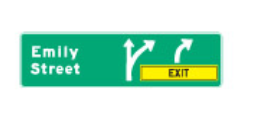 Trubicars Advance signs use arrows to show which lanes lead off the freeway